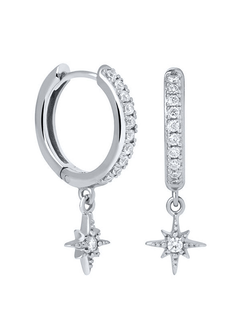 Fashion Silver Color Metallic Diamond Octagonal Star Earrings