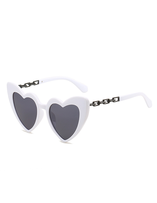 Fashion White Frame Gray Piece Black Chain Peach Heart Lens Chain Temple Sunglasses