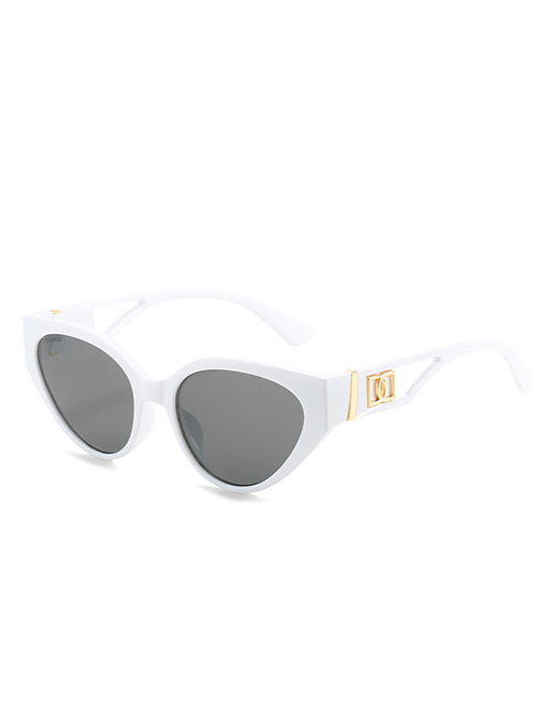 Fashion White Frame All Gray Film Cat-eye Sunglasses With Hollow Temples