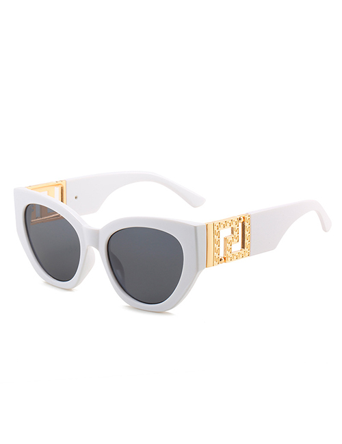 Fashion White Frame Gray Piece Metal Wide-leg Big-frame Sunglasses