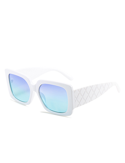 Fashion White Frame Blue And Green Film Pc Large Frame Diamond Wide-leg Sunglasses