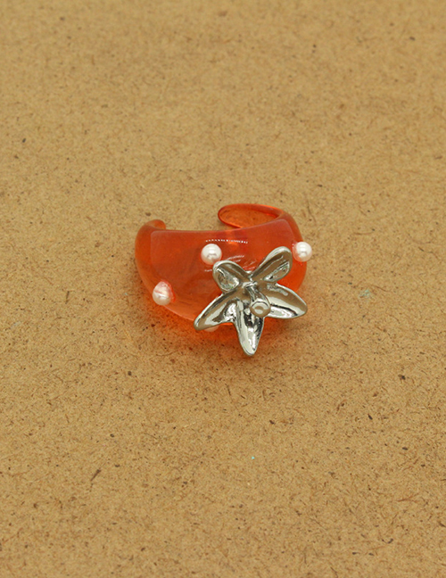 Fashion Red Resin Inlaid Pearl Starfish Ring