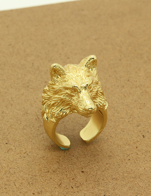 Fashion Gold Color Coloren Wolf Head Ring Alloy Three-dimensional Wolf Head Panda Eye Geometric Ring