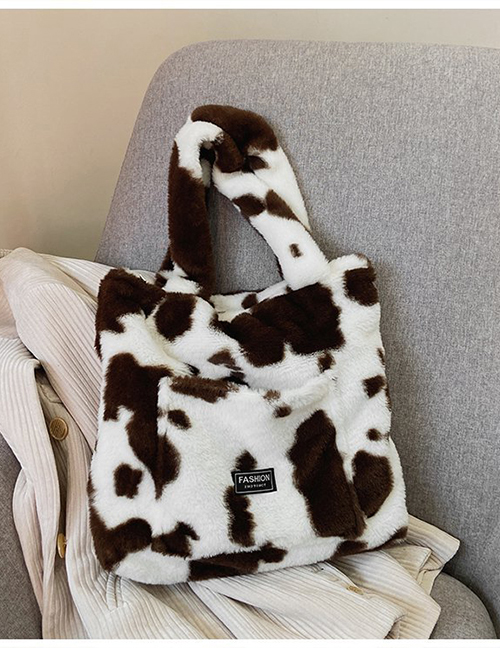 Fashion Brown Large-capacity Cow-print Plush Shoulder Bag