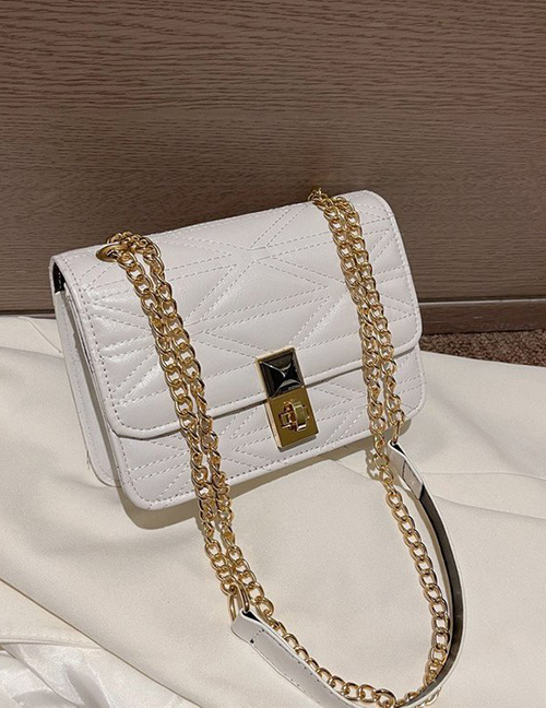 Fashion White Pu Geometric Embroidery Thread Lock Crossbody Bag