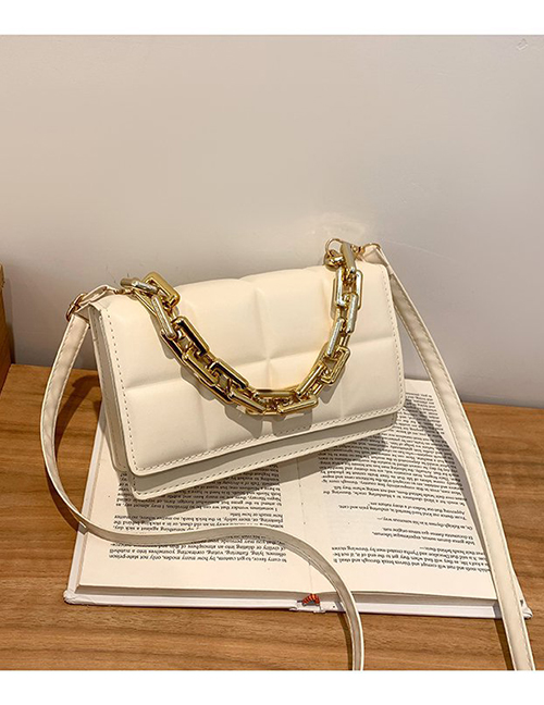 Fashion White Pu Grid Thick Chain Portable Messenger Bag