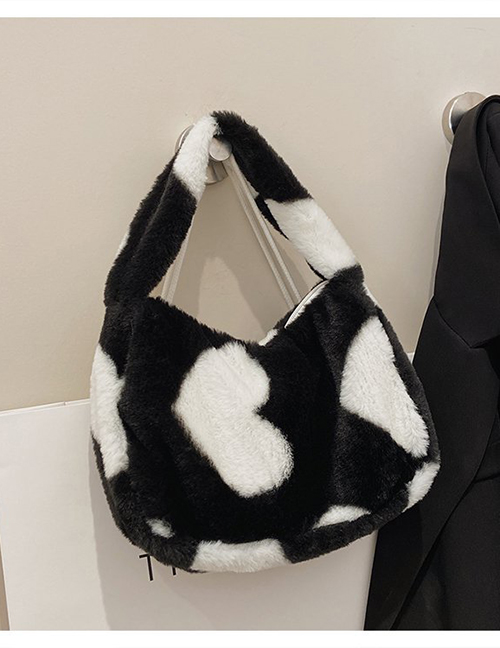 Fashion Black Cow Pattern Plush Handbag