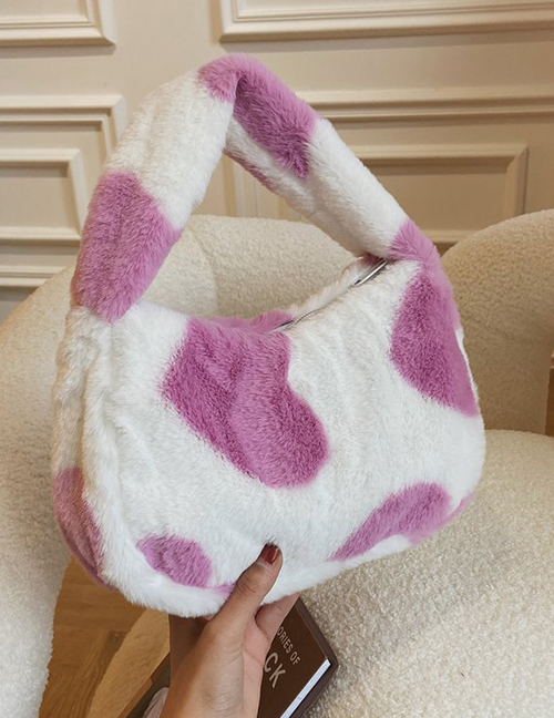 Fashion Pink Cow Pattern Plush Handbag