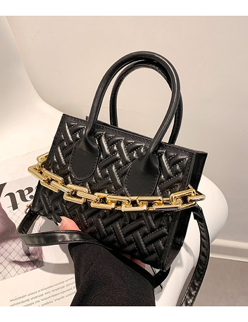 Fashion Black Pu Geometric Cross Embroidery Thread Thick Chain Portable Messenger Bag