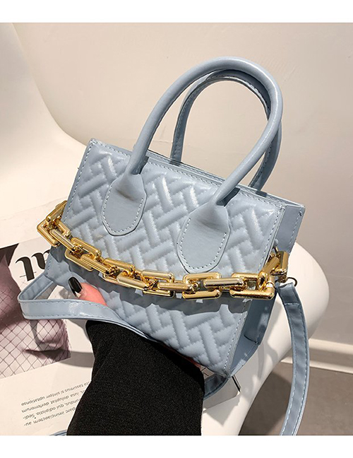 Fashion Sky Blue Pu Geometric Cross Embroidery Thread Thick Chain Portable Messenger Bag