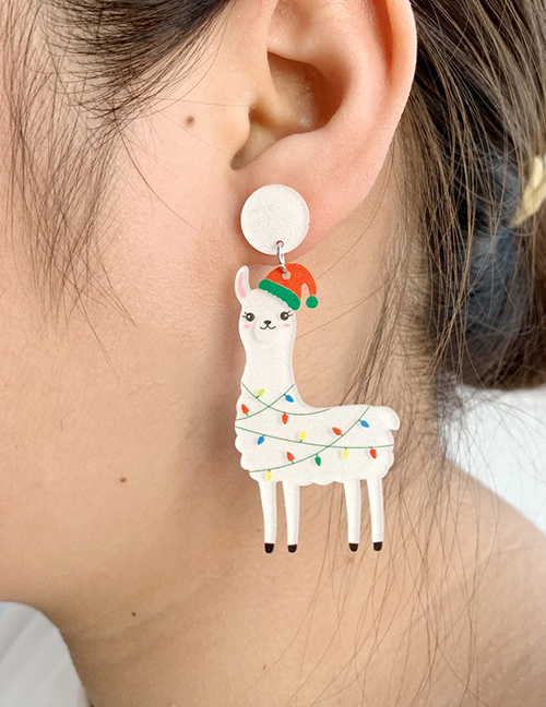 Fashion Christmas Hat Alpaca With String Lights Christmas Cartoon Alpaca Ear Studs