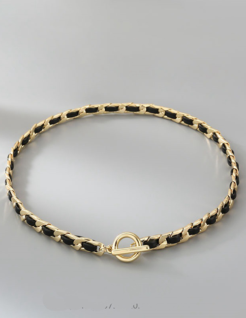 Fashion Gold Color Titanium Steel Leather Braided Necklace