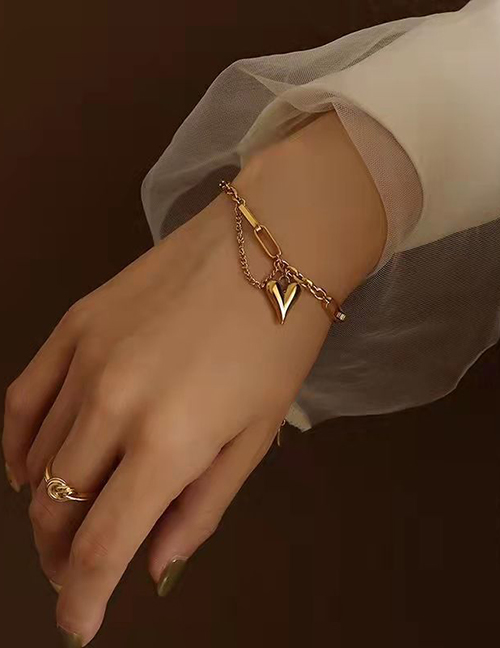 Fashion Gold Color Bracelet Titanium Steel Color Preservation Three-dimensional Love Thick Chain Bracelet