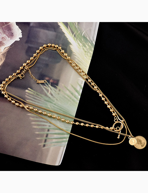 Fashion Gold Color Titanium Steel Portrait Medallion Multi-layer Necklace