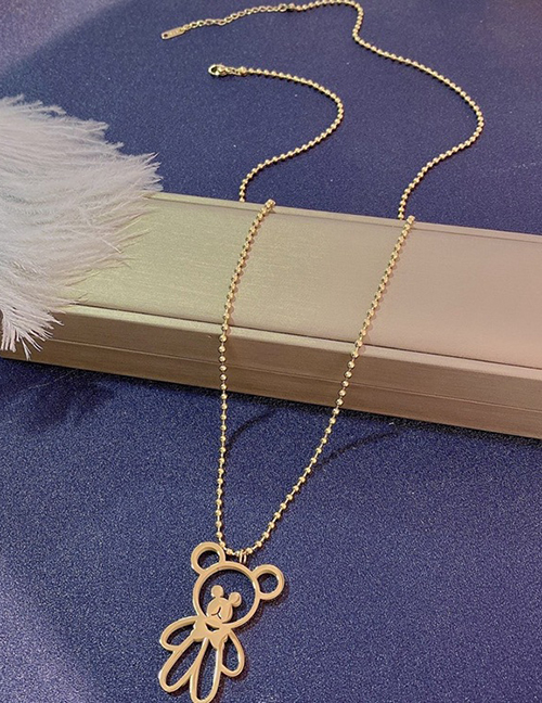 Fashion Gold Coloren Bear Titanium Steel Hollow Bear Necklace