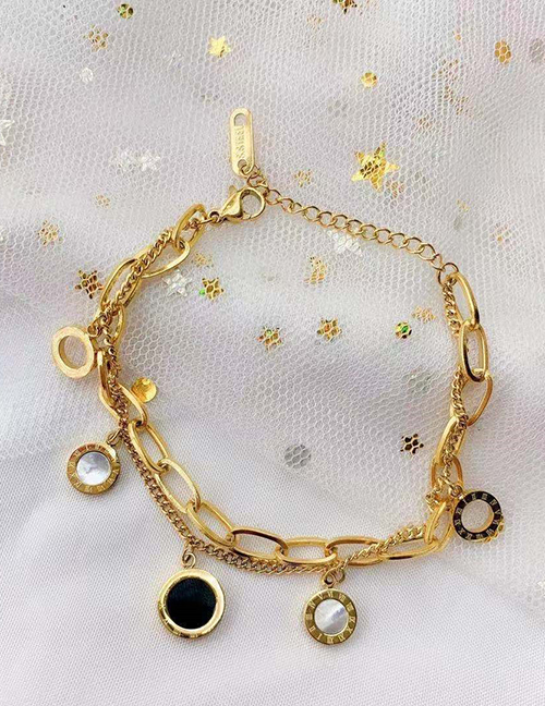 Fashion Gold Color Titanium Steel Roman Numeral Double-layer Chain Bracelet