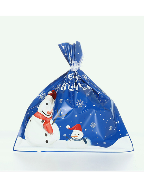 Fashion 29*32cm Blue Snowman Christmas Print Flat-mouth Ties Gift Bag