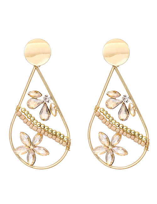 Fashion Champagne Alloy Diamond Hollow Flower Drop Earrings