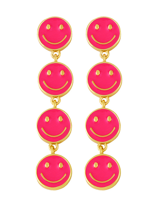 Fashion Rose Red Copper Drop Oil Multiple Smiley Earrings