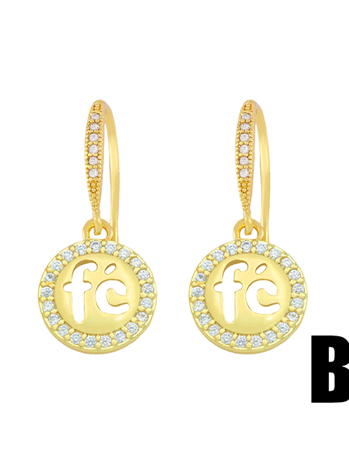 Fashion B Copper And Diamond Hollow Letter Earrings