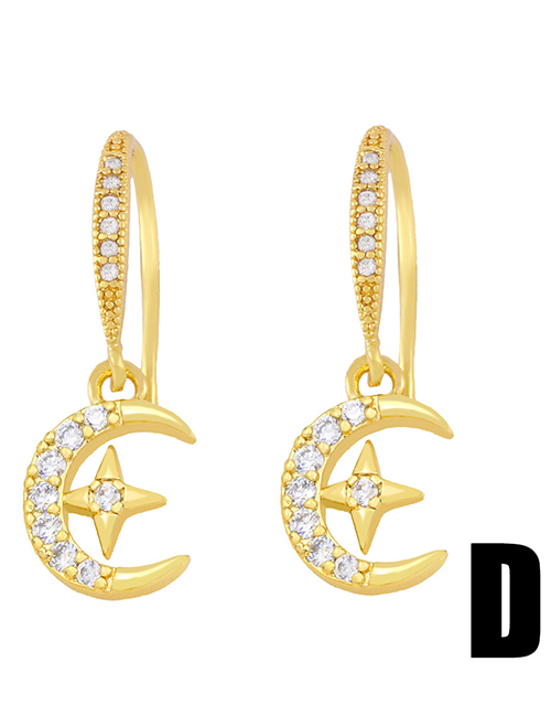 Fashion D Bronze Diamond-studded Star And Moon Earrings