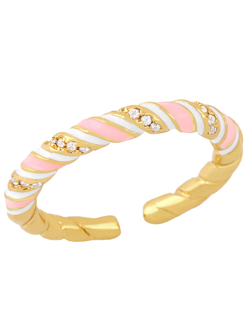 Fashion Pink Copper Inlaid Zirconium Twist Braided Open Ring