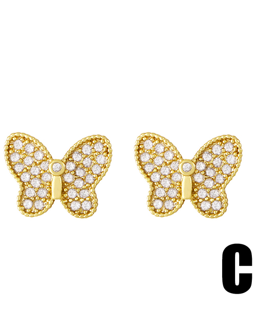 Fashion C Copper Inlaid Zirconium Butterfly Earrings