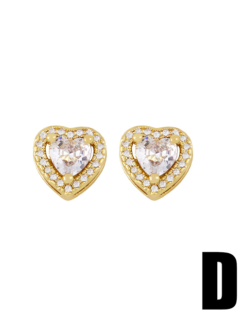 Fashion D Copper Inlaid Zirconium Heart Earrings