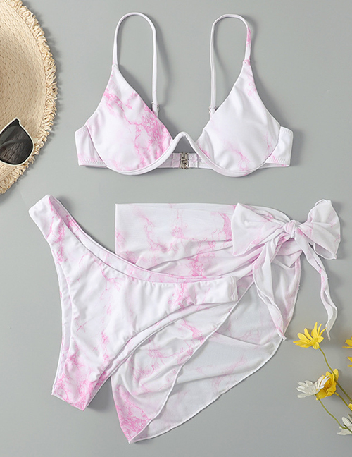 Fashion Pink Three-piece Swimsuit With Split Print