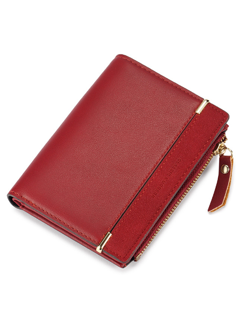 Fashion Red Two Fold Frosted Pu Wallet