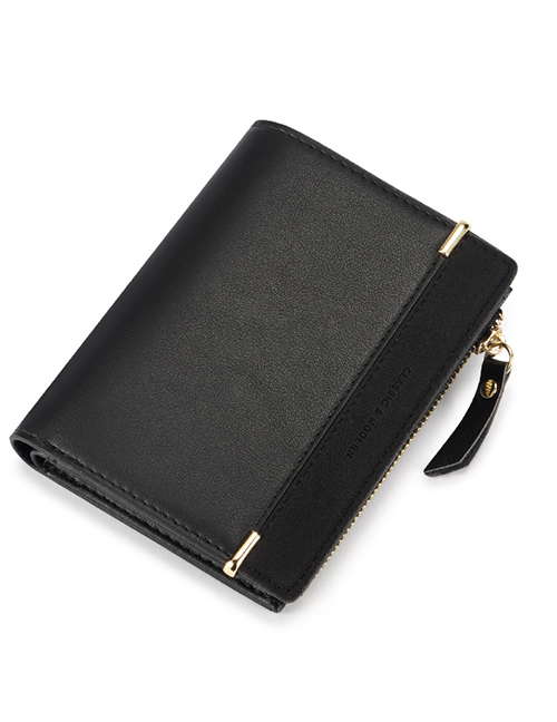 Fashion Black Two Fold Frosted Pu Wallet