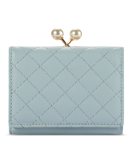 Fashion Blue Lingge Embroidery Thread Pearl Clip Wallet