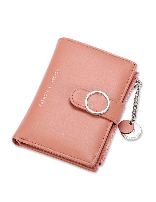 Fashion Pink Multi-card Two-fold Pu Leather Wallet