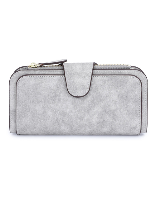 Fashion Light Grey Buckle Two-fold Frosted Wallet