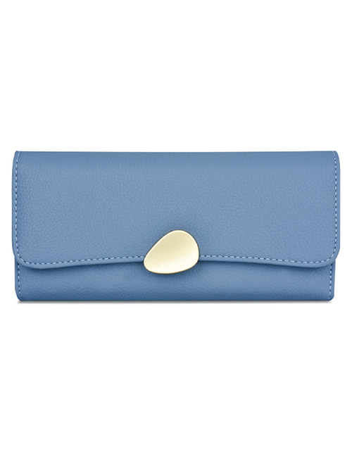 Fashion Blue Lychee Tri-fold Wallet
