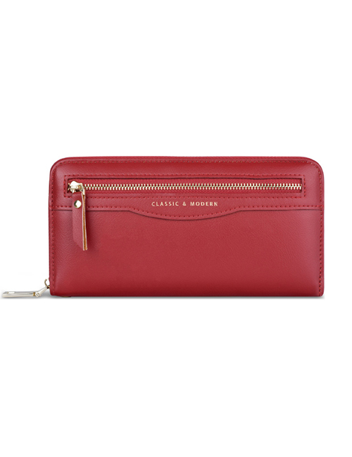 Fashion Red Long Multi-card Zipper Wallet