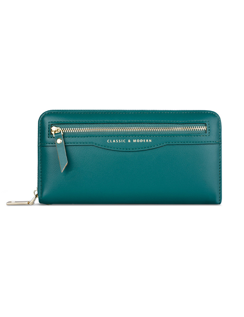 Fashion Green Long Multi-card Zipper Wallet