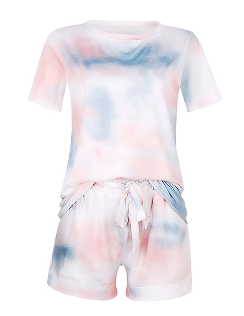 Fashion Grey Tie-dye Printed Short-sleeved Shorts Suit