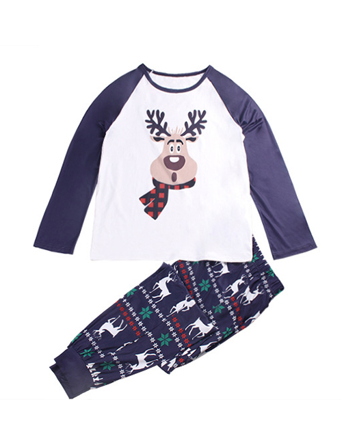 Fashion Child Om9767 Christmas Print Long-sleeved Trousers Parent-child Pajamas Set