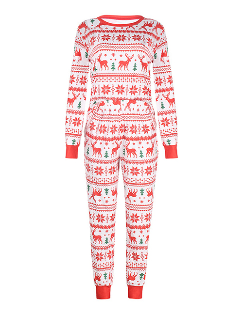 Fashion Ladies Om9765 Christmas Print Long-sleeved Trousers Parent-child Pajamas Set