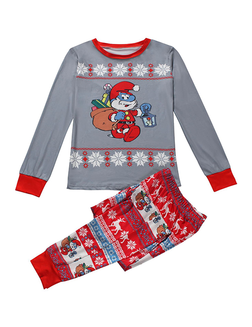 Fashion Ladies Om9773 Christmas Print Long-sleeved Trousers Parent-child Pajamas Set