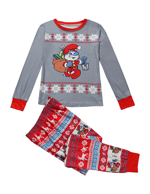 Fashion Men's Om9773 Christmas Print Long-sleeved Trousers Parent-child Pajamas Set