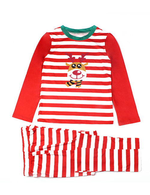 Fashion Men's Om9772 Christmas Print Long-sleeved Trousers Parent-child Pajamas Set