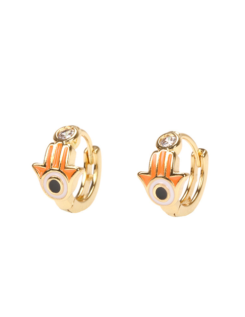 Fashion Orange Copper Inlaid Zirconium Drip Oil Palm Eye Ear Ring