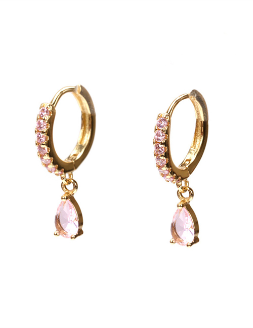 Fashion Pink Diamond Copper Inlaid Water Drop Zirconium Ear Ring