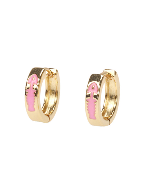 Fashion Pink Copper Drop Oil Fish Bone Ear Ring