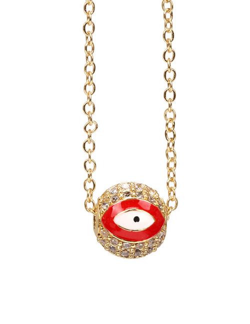 Fashion Red Copper Inlaid Zirconium Oil Drop Eye Necklace