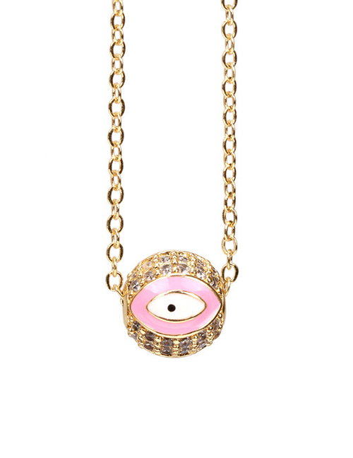 Fashion Pink Copper Inlaid Zirconium Drip Oil Eye Necklace