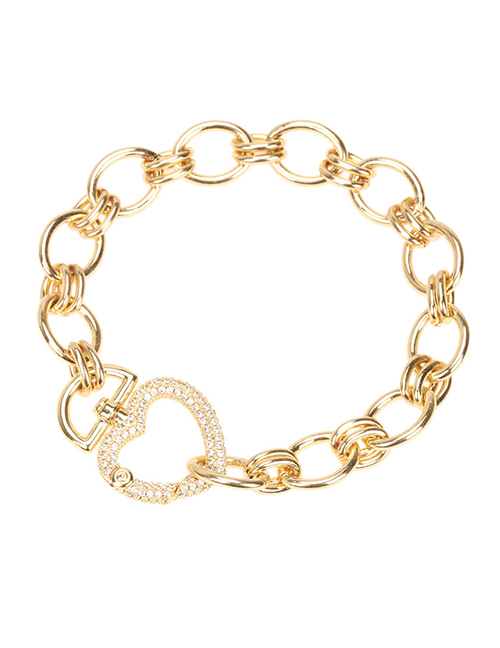 Fashion C Gold Color Spring Buckle Copper Diamond Horseshoe Buckle Geometric Thick Chain Bracelet