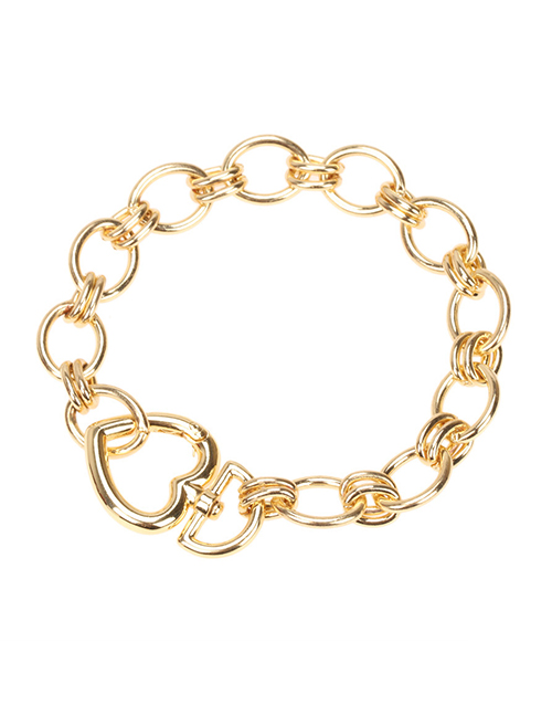 Fashion D Gold Color Spring Buckle Copper Diamond Horseshoe Buckle Geometric Thick Chain Bracelet